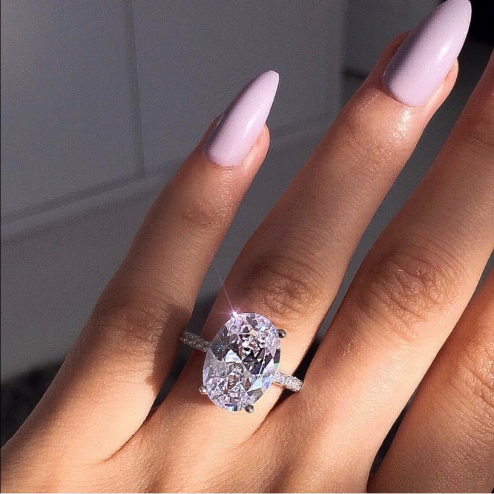 2Ct Oval Cut Lab Diamond Silver Engagement Ring - Picture 11 of 15